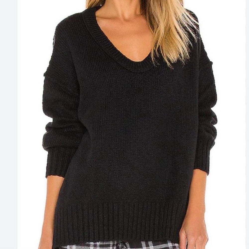Free People Black V-Neck Oversized Women's Sweater